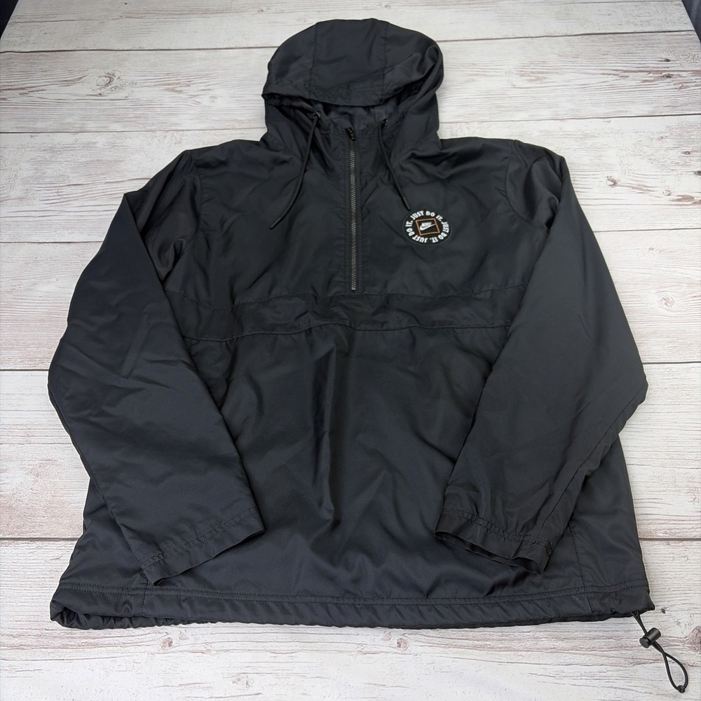 VTG Nike Jacket Men's M Black Just Do It Anorak Windbreaker 1/4 Zip Pullover EXC
